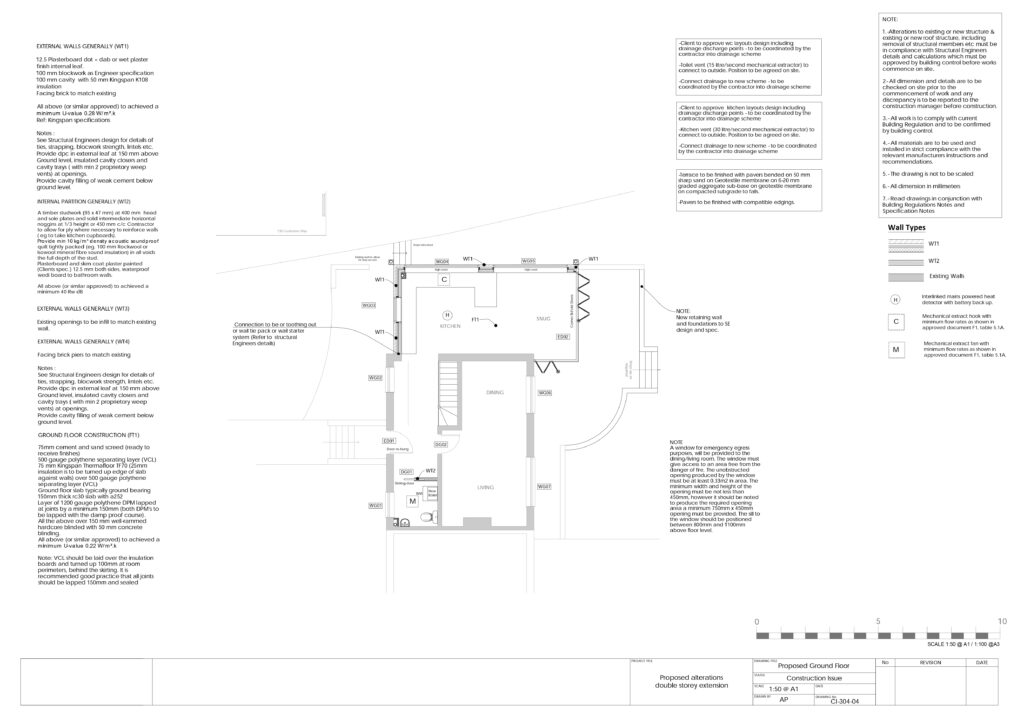 Building Regulations Drawings for a Double Storey Extension