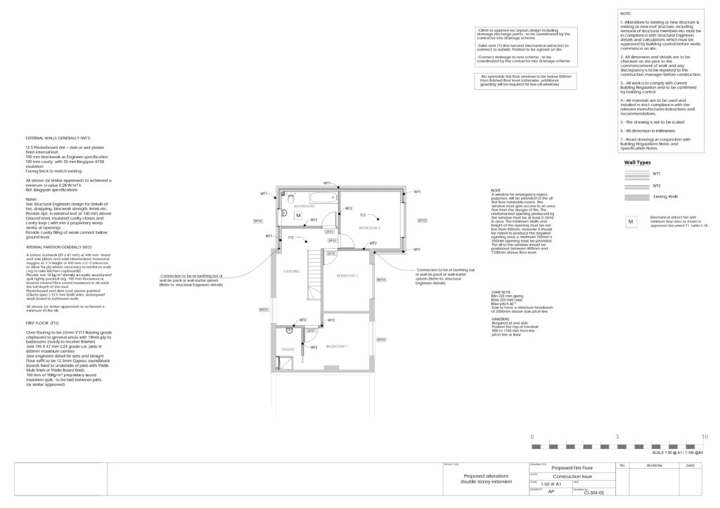 Building Regulations Drawings for a Double Storey Extension