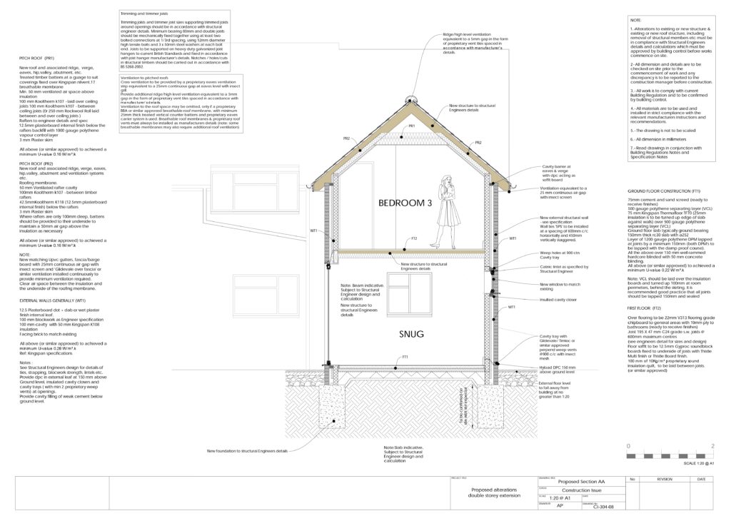 Building Regulations Drawings for a Double Storey Extension