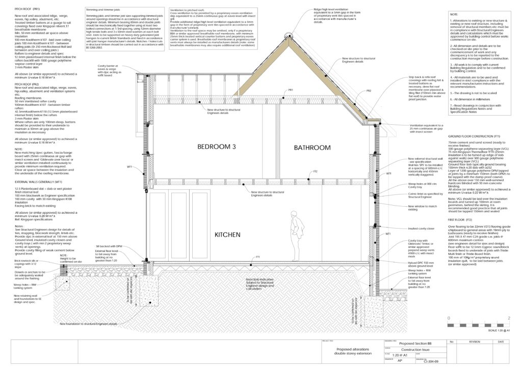 Building Regulations Drawings for a Double Storey Extension